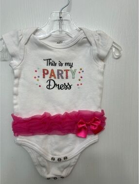 Little Treasure Baby Girl White Party Dress Onesie with Pink Ruffle and Bow 3-6M
